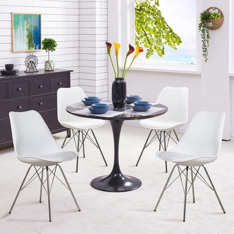 Upholstery Tulip Design Accent Plastic Dining Chair with Chrome Leg