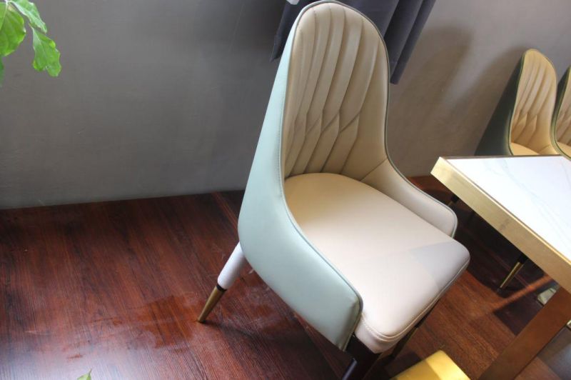 Foshan Dining Room Furniture Cheap Wood Legs Leather Upholstered Dining Chair Modern Style Leather Chair