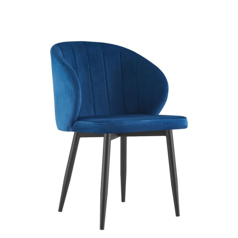 Hotel Home Use Metal Legs Upholstered Modern Dining Chair with Velvet Fabric Seat