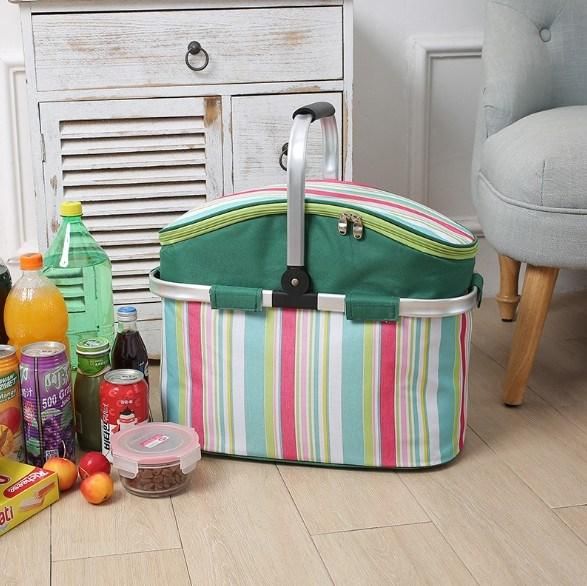 Shopping Baskets with Handles Collapsible Grocery Shopping Bag Fabric Lightweight Insulated Foldable Picnic Basket