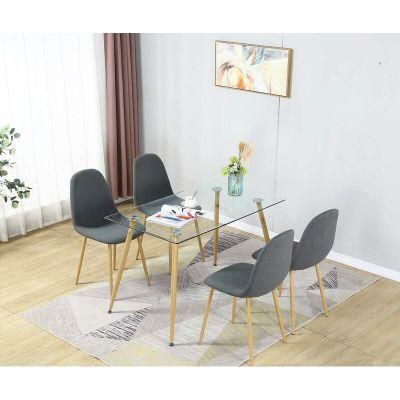 New Rectangular Italian Gold Stainless Steel Metal Legs Tempered Glass 8 Seater Dining Table Set