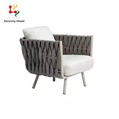 Outdoor Hotel Resort Furniture Garden Backyard Leisure Aluminum Frame Rope Woven Back Fabric Seat and Cushion Lounge Sofa Chair