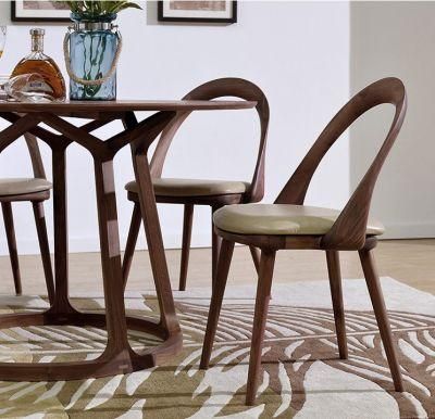 Solid Wood Dining Chair with Fabric Seat Elegant Round Backrest