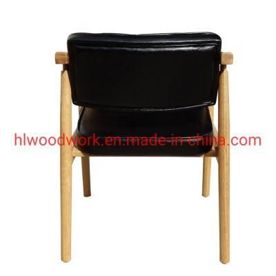 Leisure Chair Dining Chair Oak Wood Frame Natural Color Black PU Cushion Office Chair