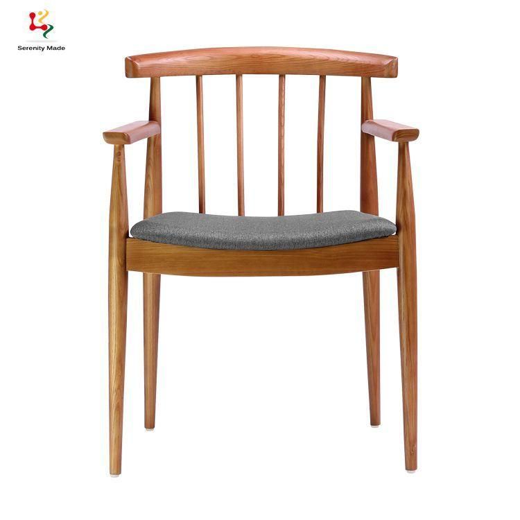 Commercial Furniture Vintage Style Fabric Cushion Wooden Dining Chair with Arm