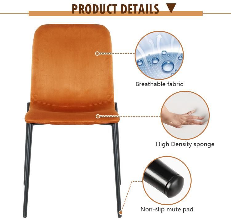 Modern Design Wholesale Classic Orange Velvet Fabric Tufted Back Upholstery Dining Chair