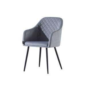 Elegant Velvet Upholstered Black Painted Legs Dining Chair