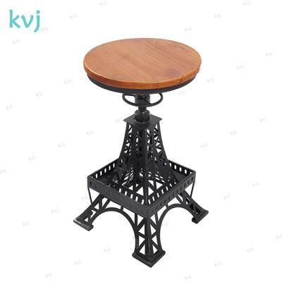 Kvj-7645 Eiffel Tower Steel Base Wood Seat Antique Adjustable Bar Stool