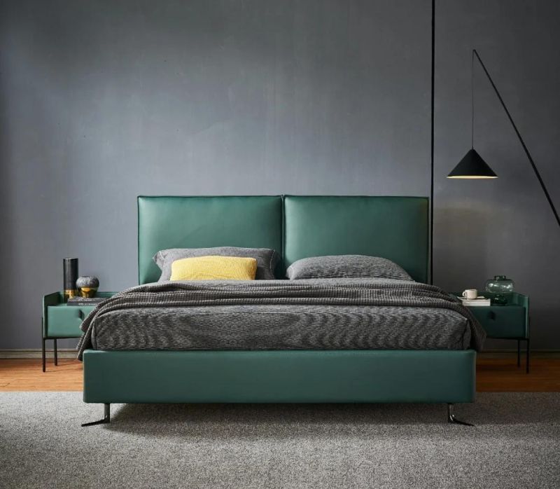 Italian Modern Storage King Bed Metal Frame Headboard Upholstered Double Beds Set