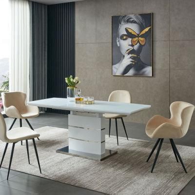 Hot Sale Dining Room Beige Velvet Fabric Dining Chair with Black Powder Coating Legs