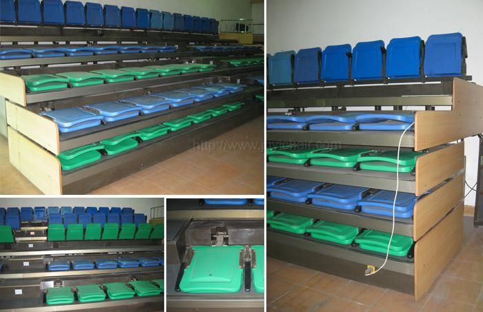 China CE Electrical Indoor Sporting Retractable Grandstand Chairs with Hardwood Armrest Wholesale Telescopic Tribune
