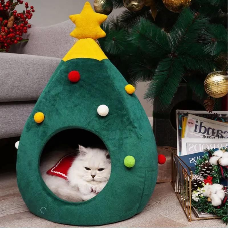 Christmas Cat Bed Self Warming with Mattress Puppy Cage Lounger Cute Pet House