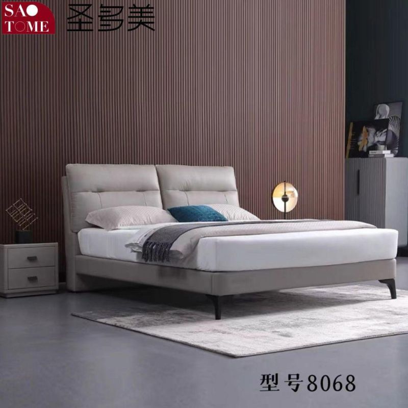 Bedroom Bed Furniture Dark Blue with off-White Leather Double Bed