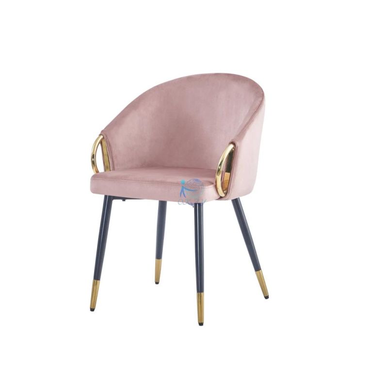 Velvet Chair with Chromed Armrest and Bottom of Legs