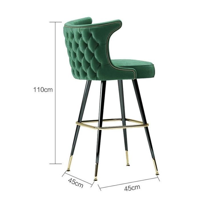 Modern Design Coffee Shop Furniture Metal Frame High Bar Stool with Footstep and Backrest