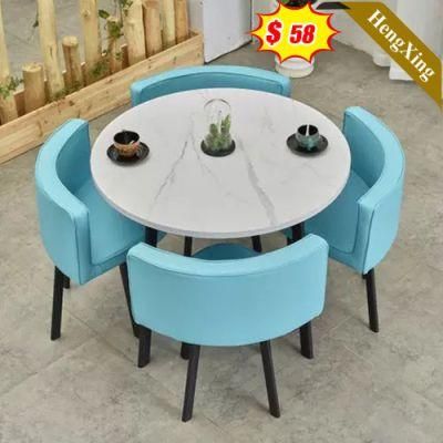 Wholesale Modern Design Round Artificial White Marble Dining Table with Black Legs for 4 People