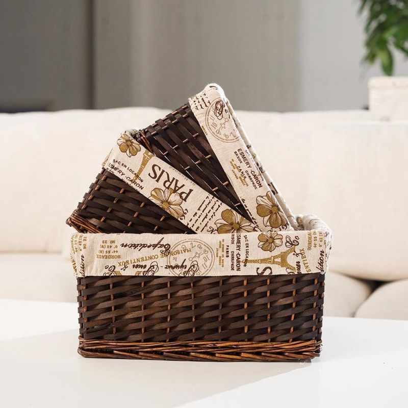 Wicker Basket Woven Gift Basket Empty Rectangle Willow Storage Basket with Fabric Lining