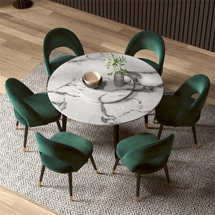 Home Furniture Coffee Hotel Luxury Upholstered Soft Back Velvet Fabric Dining Chair with Metal Legs