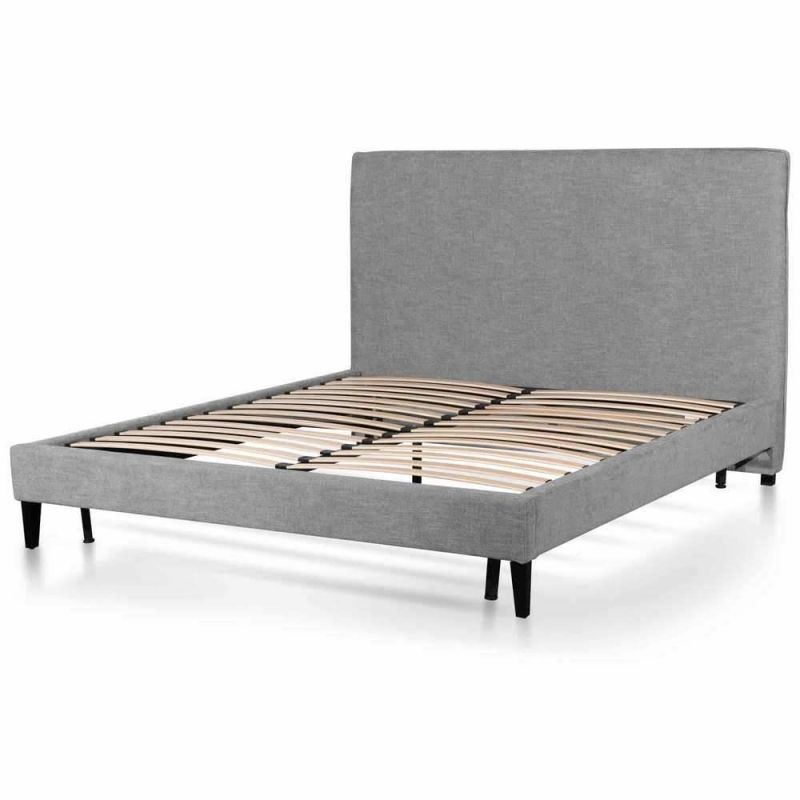 High Quality Bedroom Upholstered Modern Grey Velvet Fabric Queen Size Bed