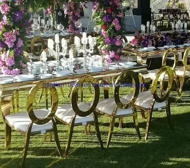 Golden Metal White Leather Dining Restaurant Outdoor Wedding Party Hotel Dining Room Chair