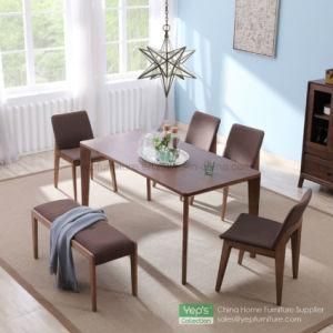 Solid Wood Dining Table and Upholstered Fabric Chair Lounge Set