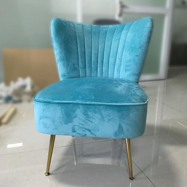 Kvj-PTC3 Modern Velvet Golden Steel Leg Low Back Relaxing Single Sofa Chair