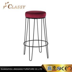 Coffee Bar Chair with Black Iron Frame and Red Velvet Fabric