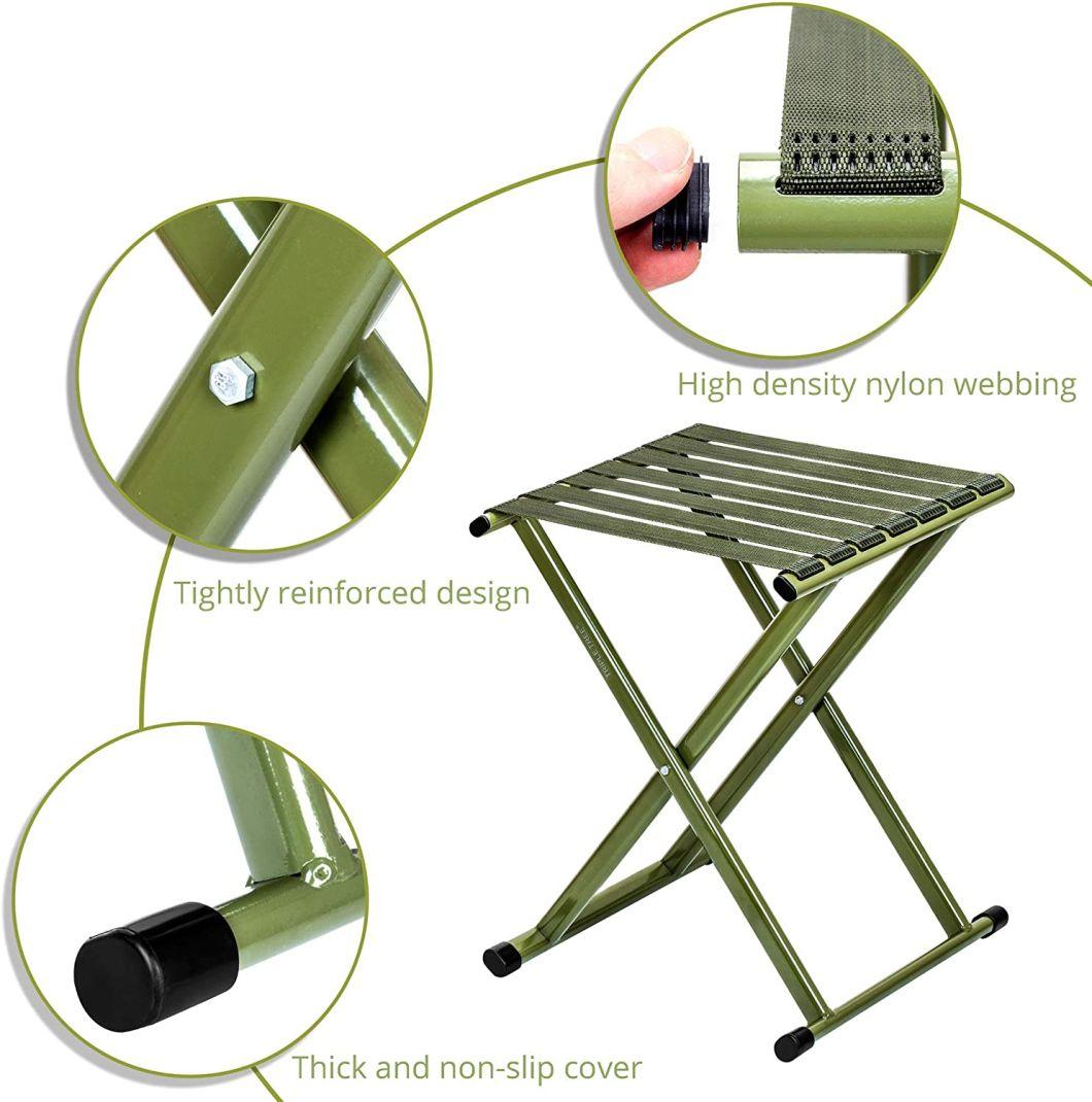 Folding Stool 17.8" Height Heavy Duty Camping Stool Outdoor Portable Chair Hold up to 600 Lbs for Walking Hiking Fishing