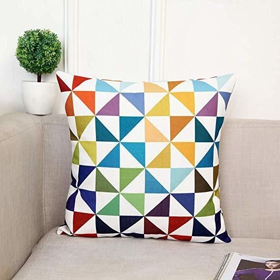 Gemetrical Check Design Color Printing Throw Cushion on Sofa