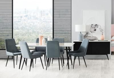 Best Choice Kitchen Dining Table Set with One Glass Top Table and 6 Black Leather Chairs