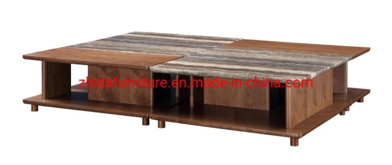 Modern Home Furniture Manufacturer Living Room Center Table Square Shape Marble Wooden Top Villa 2 Layer Coffee Table for Sale