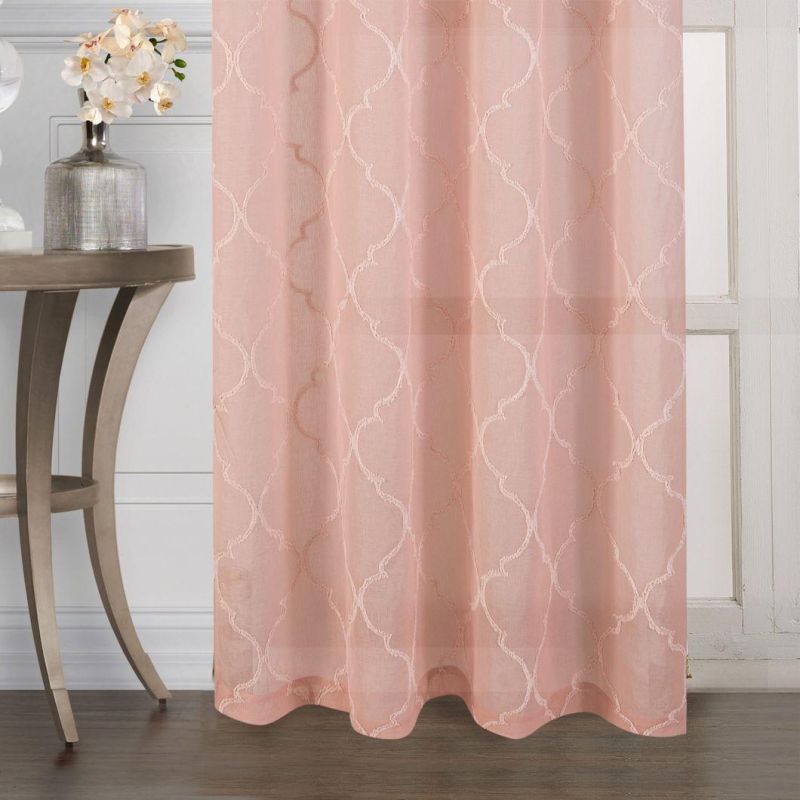 New Polyester Woven Jacquard Embroidery Pink Semi-Shaded Relief Decorative Furniture, Studio, Cafe Curtain Fabrics