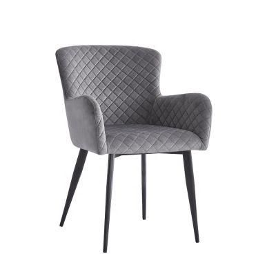 Modern Home Outdoor Furniture Sofa Chair Velvet Fabric Living Room Restaurant Banquet Dining Chair with Armrest Steel Leg