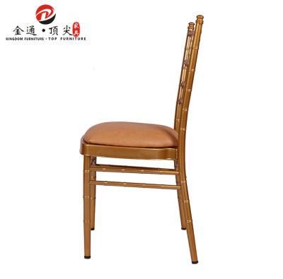 Restaurant Banquet Furniture Resin Wholesale Stackable Golden Metal Aluminum Wedding Chiavari Chairs with Cushion