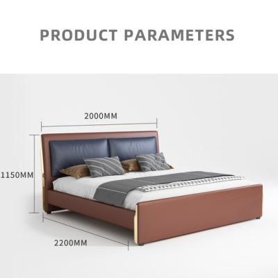 Modern Italian Luxury Metal Wooden Storage King Bed for Bedroom Furniture Set