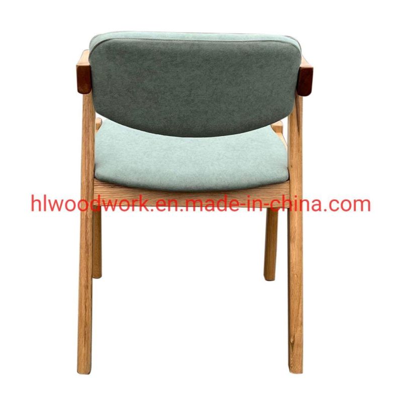 Dining Room Furniture Oak Wood Z Chair Oak Wood Frame Natural Color Green Fabric Cushion and Back