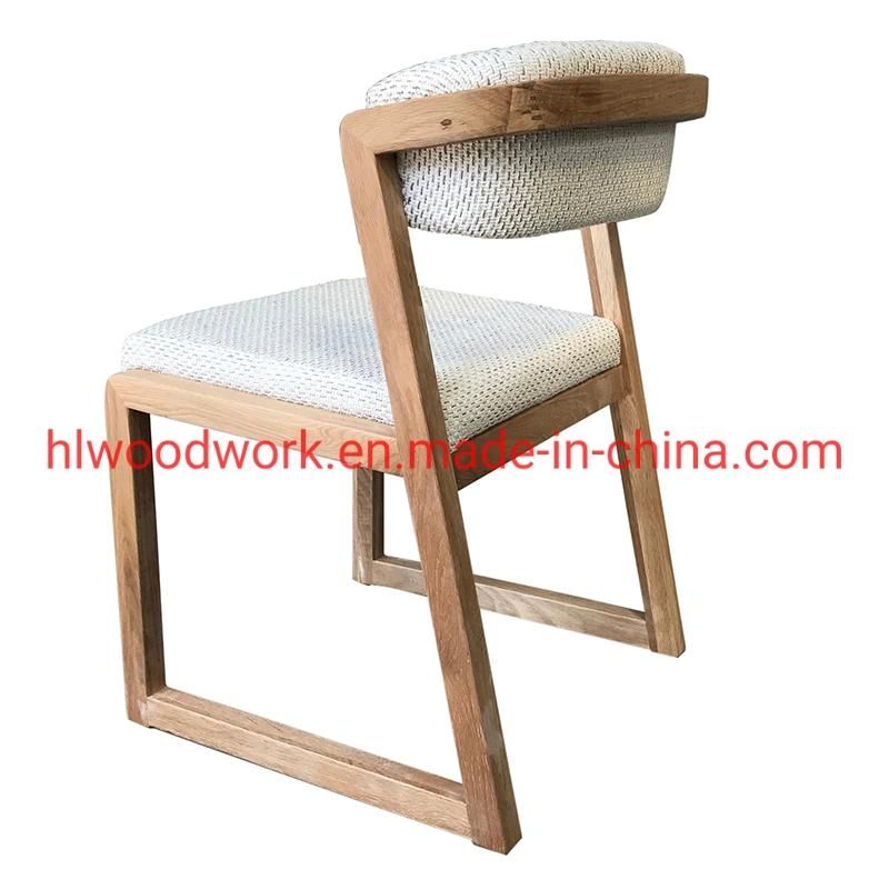 Dining Chair H Style Oak Wood Frame White Fabric Cushion Hotel Chair