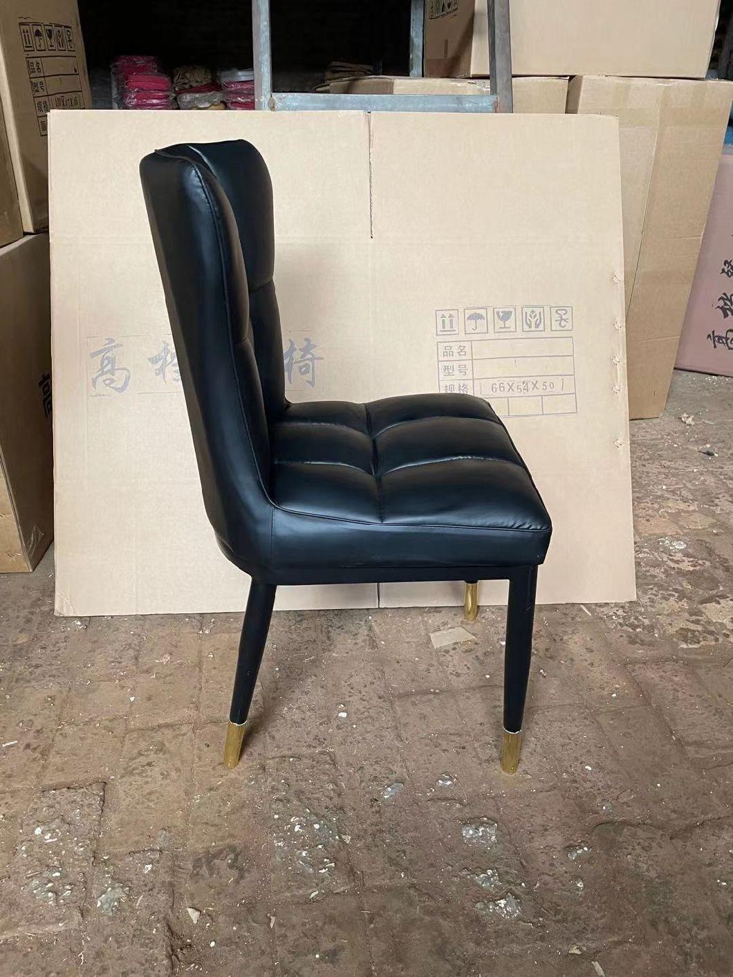 French Black Leather Upholstered Modern Dining Room Chair for Restaurant Wholesale Retro Accent Living Room Coffee Hotel Tub PU Leather Dining Chair