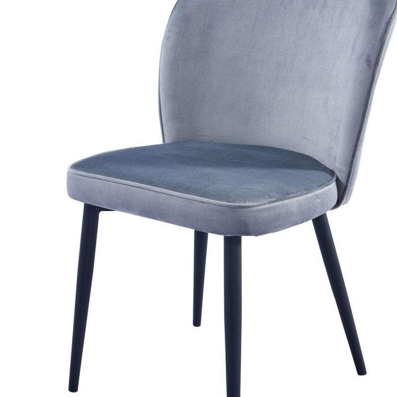 Hot Selling Grey Velvet Fabric Dining Chair with Black Powder Coating Legs