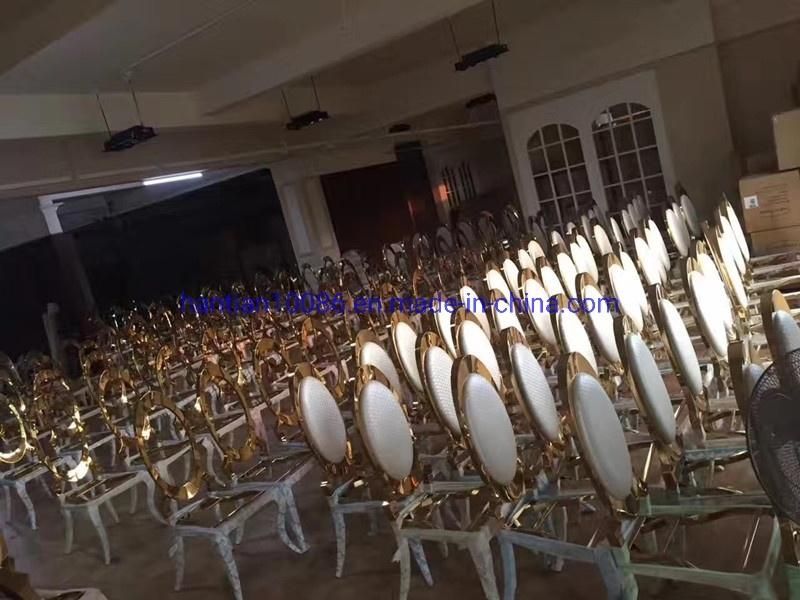 Blue Fabric with Crystal Gold and Silver Stainless Steel Banquet Dining Chairs