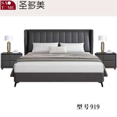 Dark Grey West Leather Solid Wood Frame King Bed