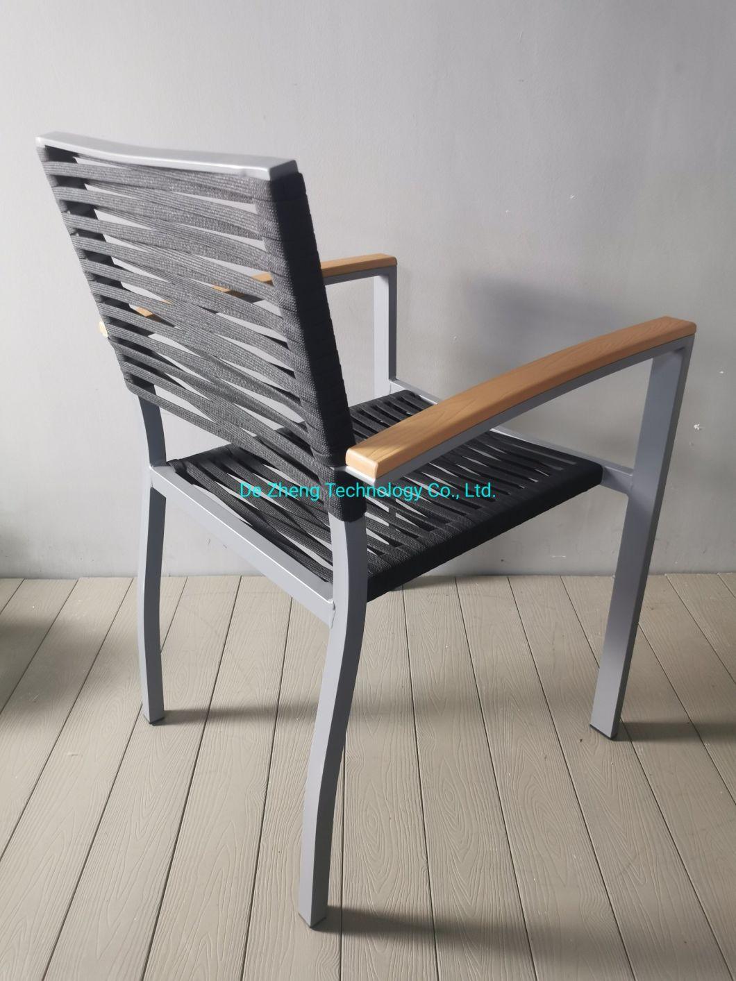 Modern Chair Coffee Shop Outdoor Furniture Metal Frame Cane Wooden Seat Dining Chair