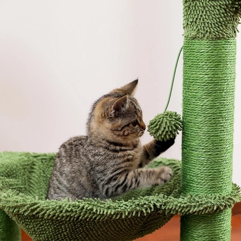 Sisal Materials Cat Vertical Scratcher Frame with Hammock Big Cactus Cat Tree