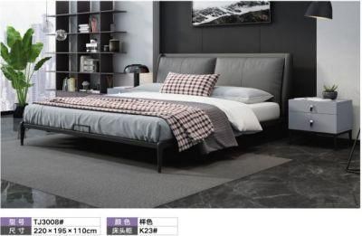 High Quality Modern Wooden Home Hotel Bedroom Furniture Bedroom Set Wall Sofa Double Bed Leather King Bed (UL-BETJ3008)