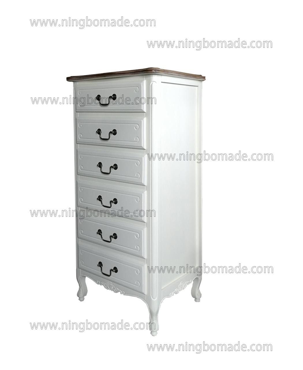 Nordic Louis Style Household Furniture Natural Top and Louis White Down Six Drawers Chest of Cabinet