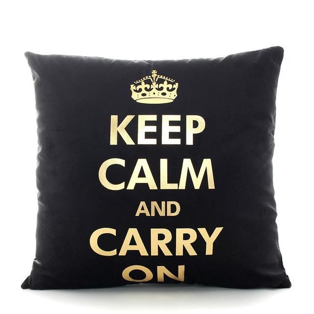 Keep Calm Metallic Printing Sofa Cushion with Black Velvet Fabric