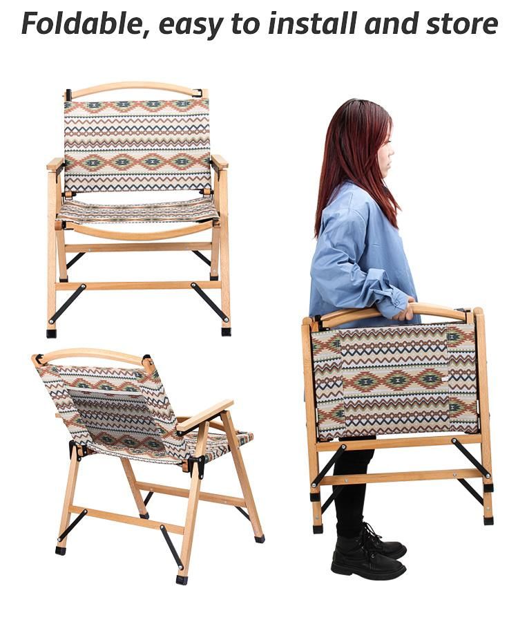 Outdoor Leisure Comfortable Burlywood Low Seat Wooden Chairs for Camping Trips