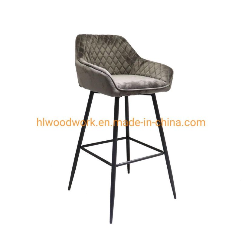 Luxury Type Back Design Coffee Dessert Shop Breakfast Kitchen Bar Stool High Chair with Install Non-Slip Mute Foot Fabric Bar Chairs Metal, Bar Stools