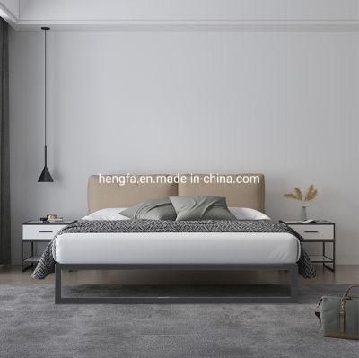Bedroom Luxury Hotel Furniture Steel Frame Double Size Fabric Bed
