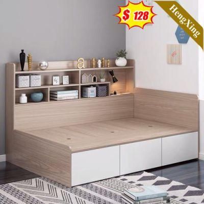 Single Size Simple Modern Bedroom Sets Furniture Wood Wall Hotel Storage Beds with Bookself